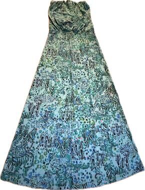 Lilly Pulitzer Maxi Dress Womens XS Blue Green Animal Print Strapless Long